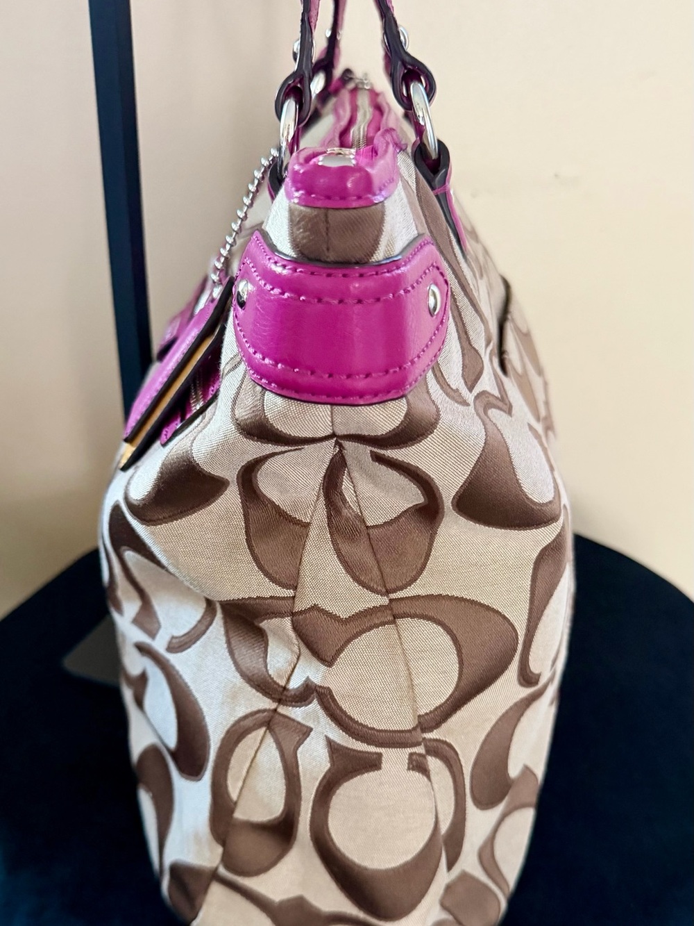 Coach Signature Canvas Tote with Fuchsia Trim - Picture 4 of 7